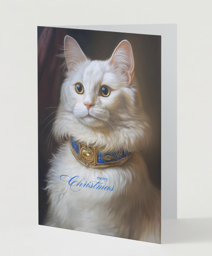 WHITE LONGHAIR CAT Pack of 10 Christmas Greeting Cards (US & CA)