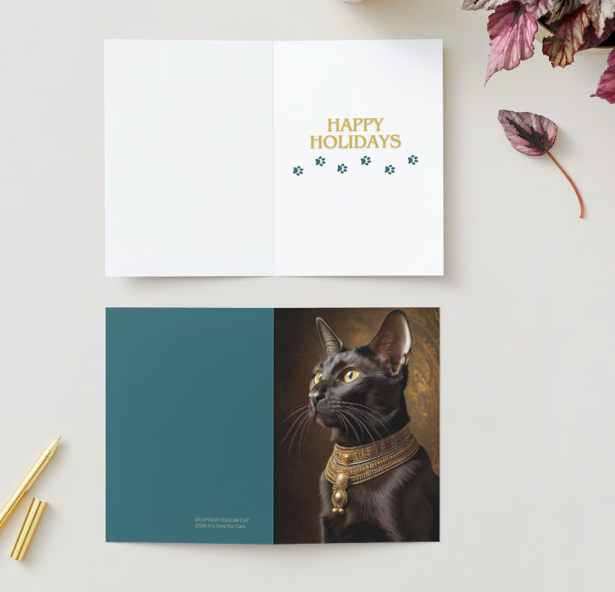 EGYPTIAN STYLE CAT Pack of 10 Holiday Greeting Cards (US & CA)