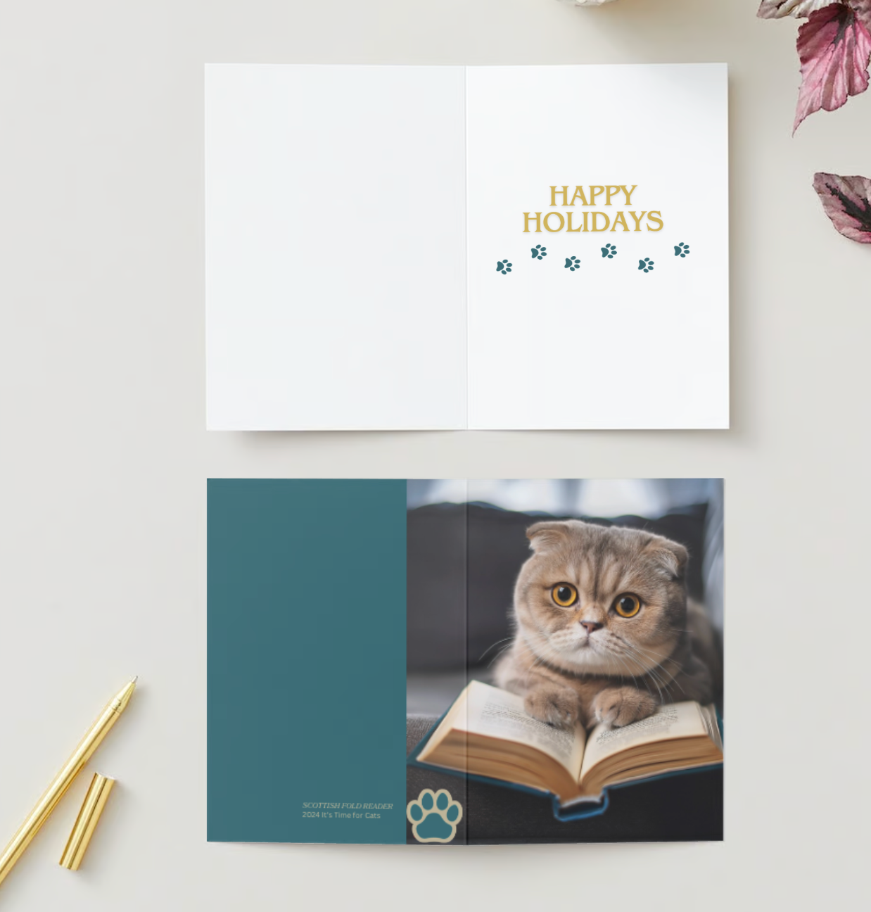 SCOTTISH FOLD HOLIDAY Pack of 10 Holiday Greeting Cards (US & CA)
