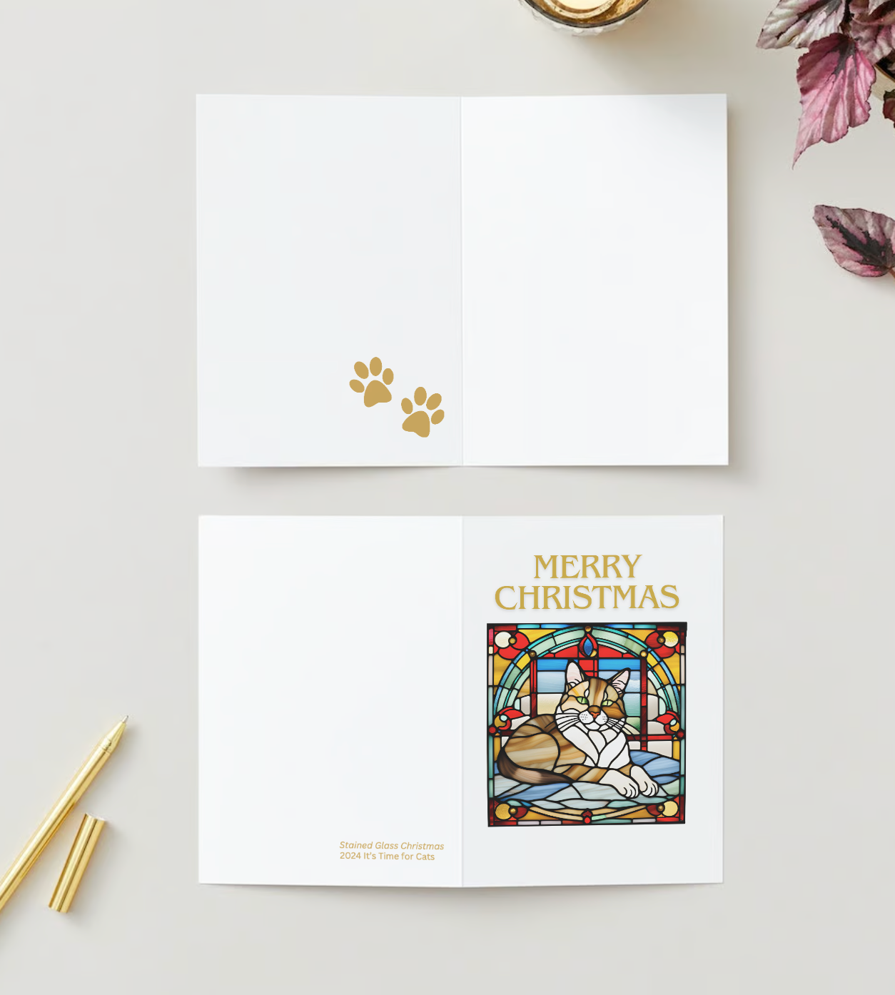 STAINED GLASS Pack of 10 Christmas Greeting Cards (US & CA)