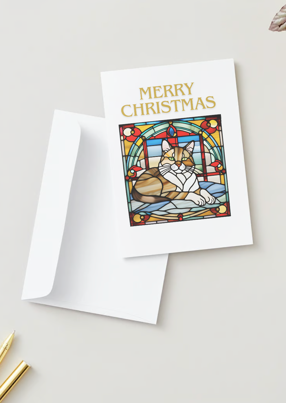 STAINED GLASS Pack of 10 Christmas Greeting Cards (US & CA)