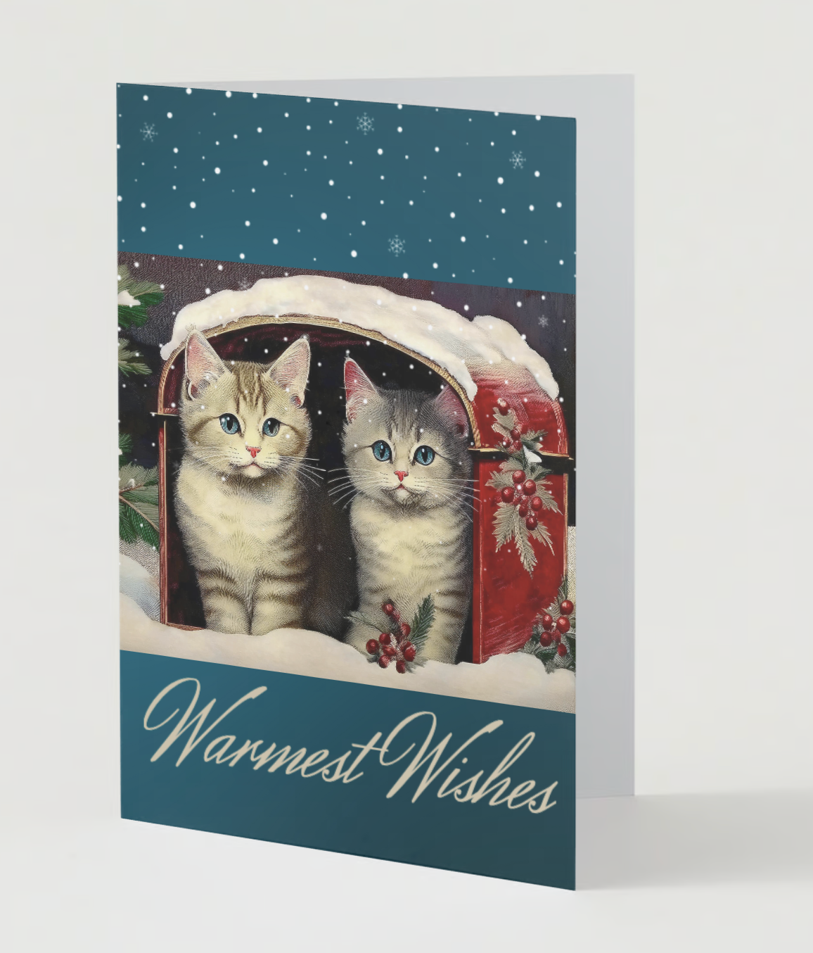 VINTAGE KITTEN MAILBOX Warmest Wishes Blank Greeting Cards - Pack of 10  (US & CA)