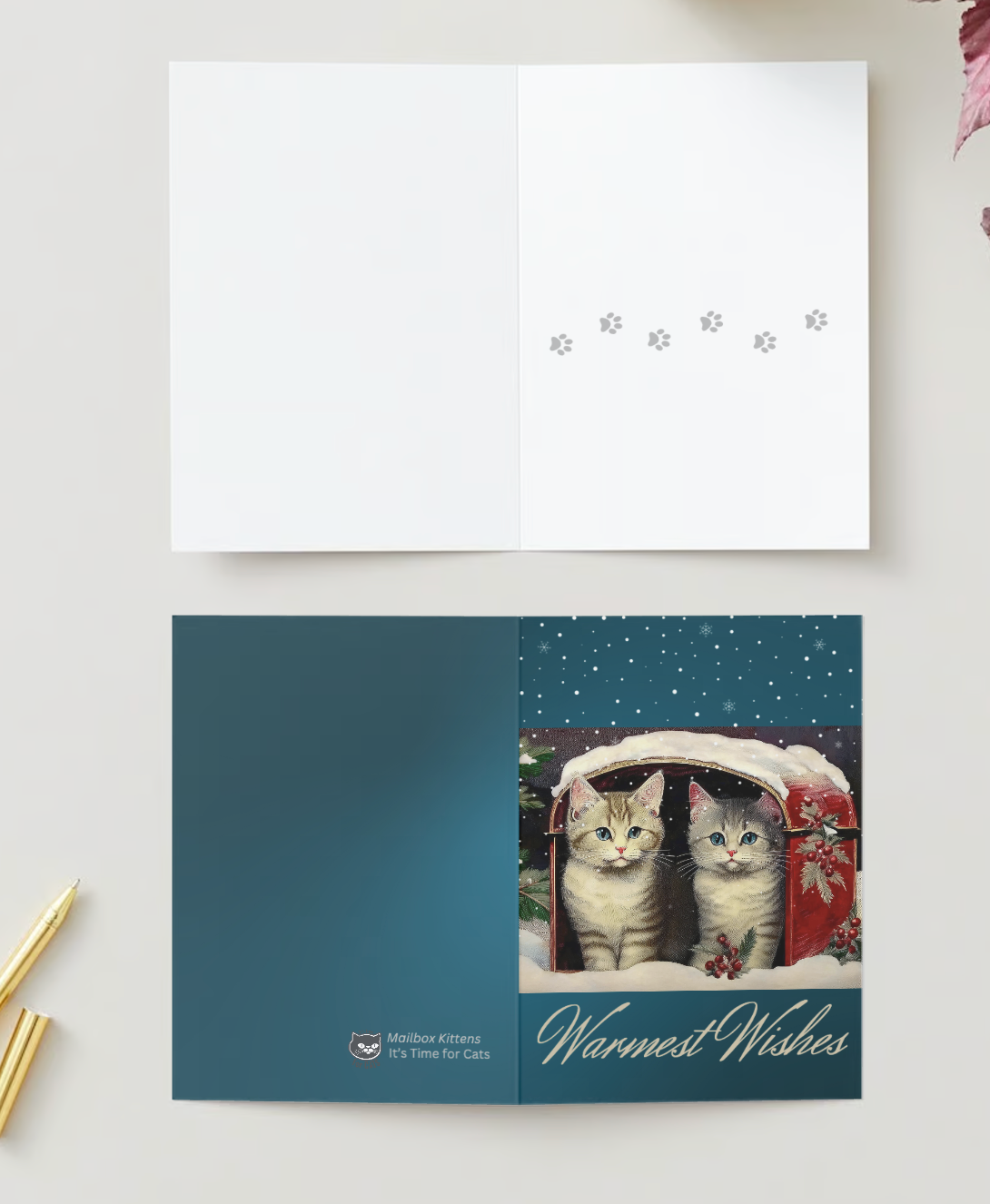 VINTAGE KITTEN MAILBOX Warmest Wishes Blank Greeting Cards - Pack of 10  (US & CA)