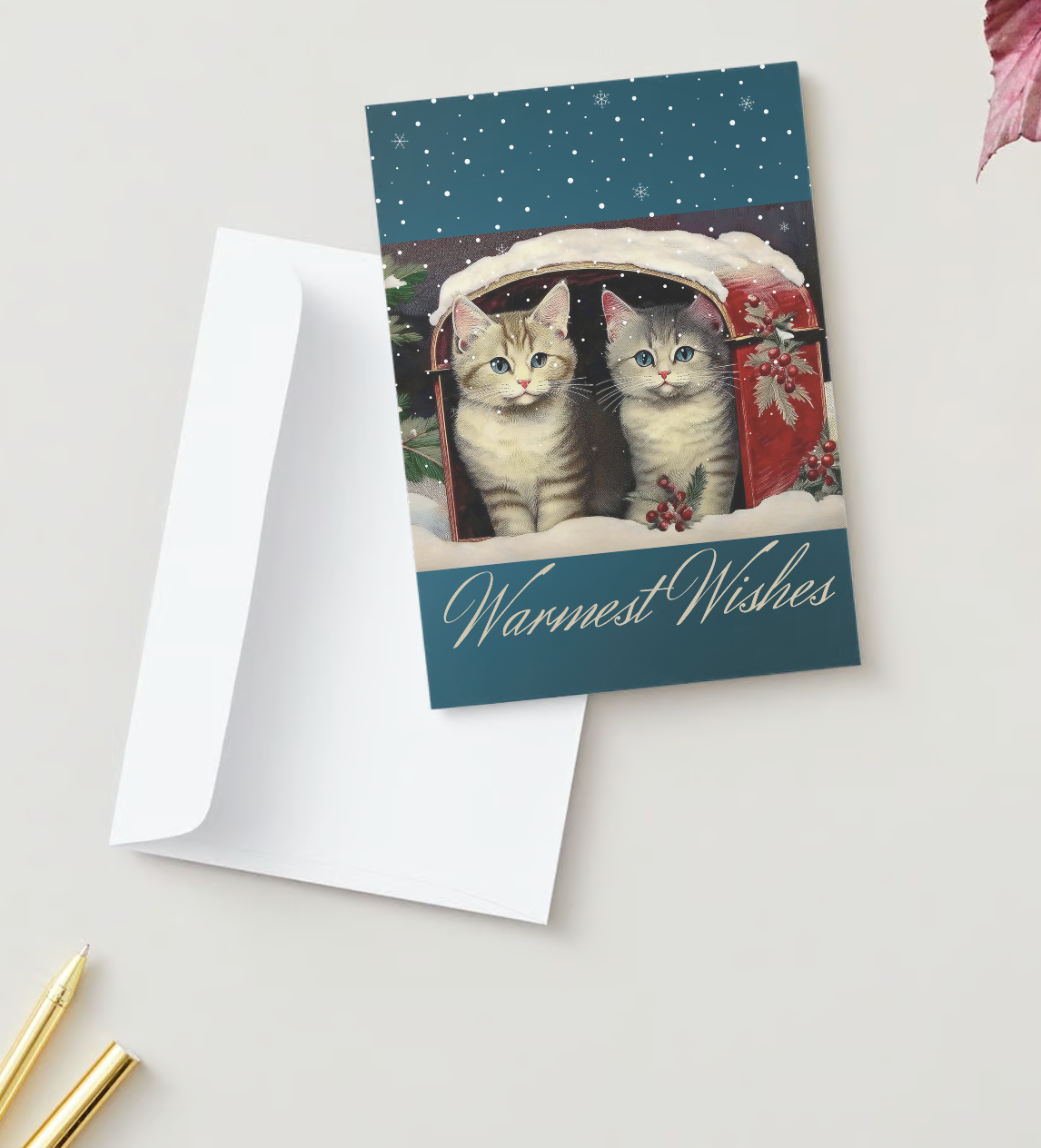 VINTAGE KITTEN MAILBOX Warmest Wishes Blank Greeting Cards - Pack of 10  (US & CA)