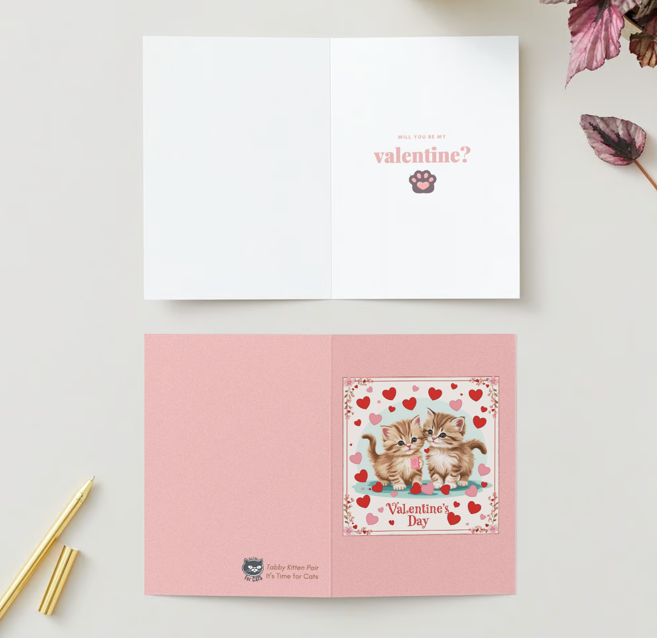 SWEET TABBY KITTENS Pack of 10 Valentine's Day Greeting Cards (US & CA)