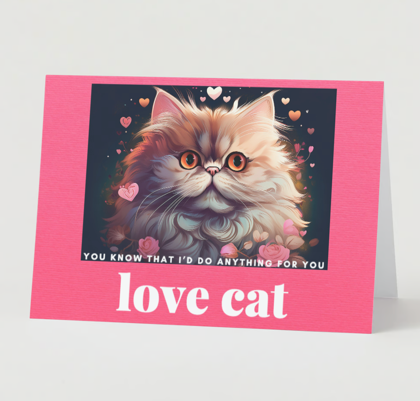 LOVE CAT CARDS with Hearts and Flowers - Pack of 10 Greeting Cards Valentine's Day (US & CA)