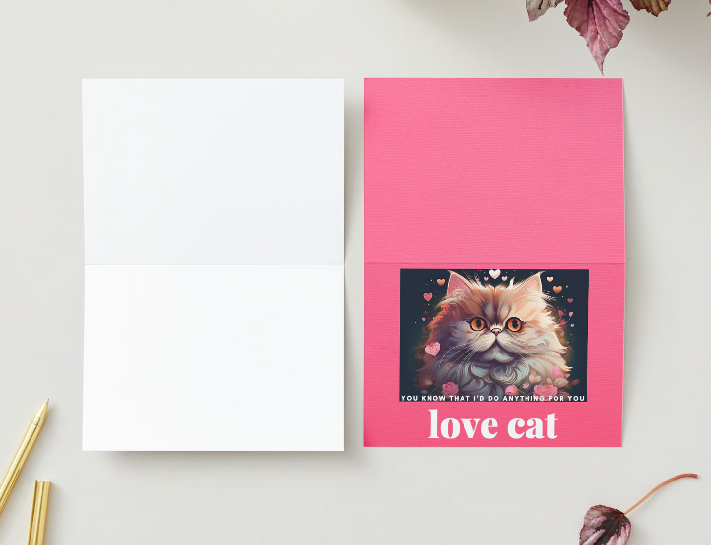 LOVE CAT CARDS with Hearts and Flowers - Pack of 10 Greeting Cards Valentine's Day (US & CA)