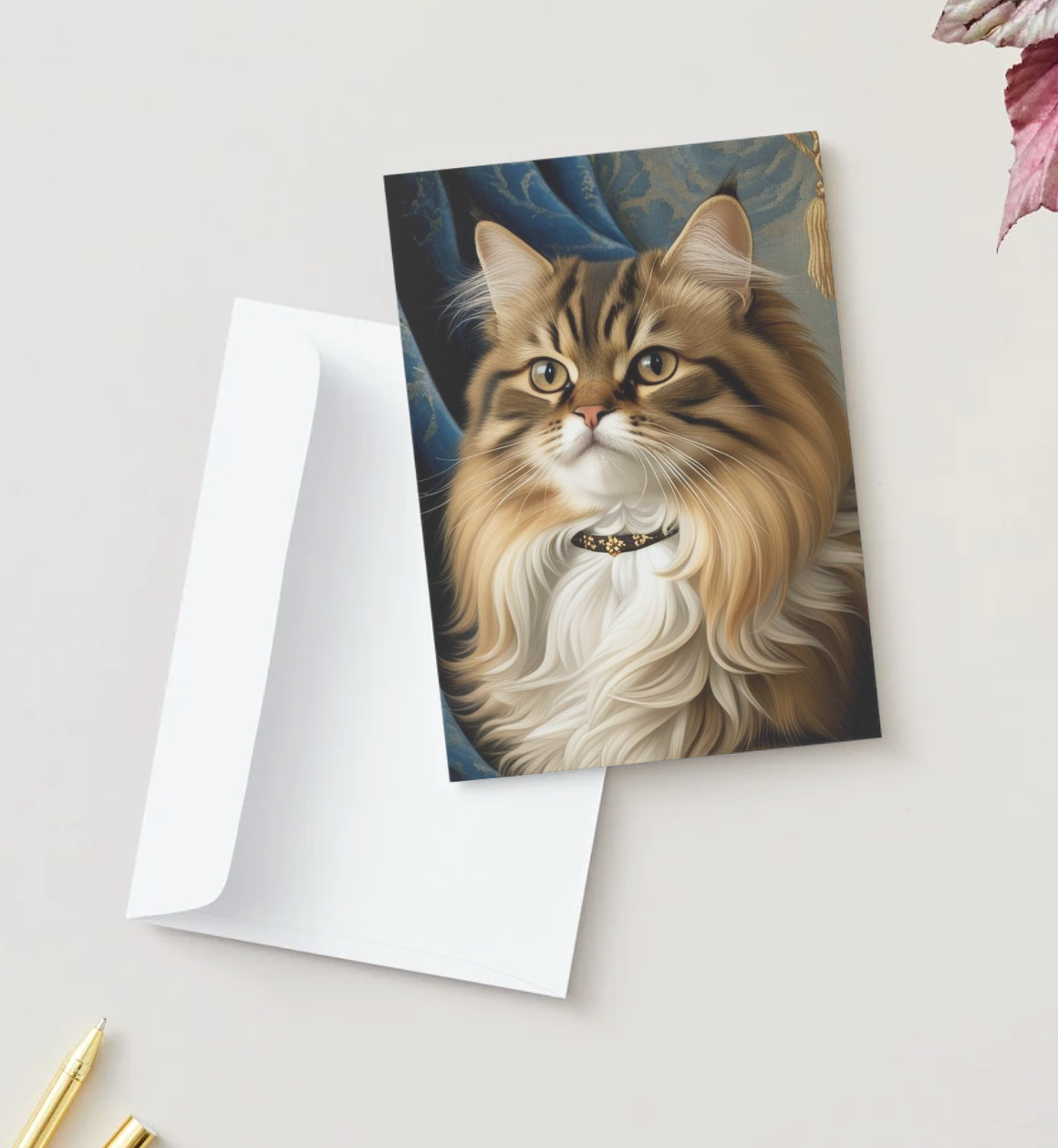 PORTRAIT TABBY CAT Greeting Cards – Elegant XOXO Design (Pack of 10)