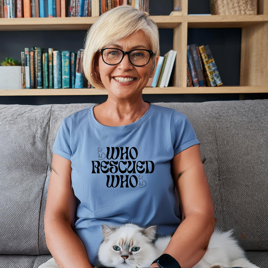 WHO RESCUED WHO Cat T-Shirt – Soft Unisex Tee with Cat Silhouettes