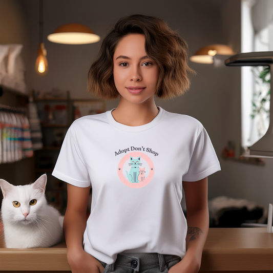 ADOPT DON'T SHOP Cat Illustration T-Shirt – Soft Unisex Eco-Friendly Tee