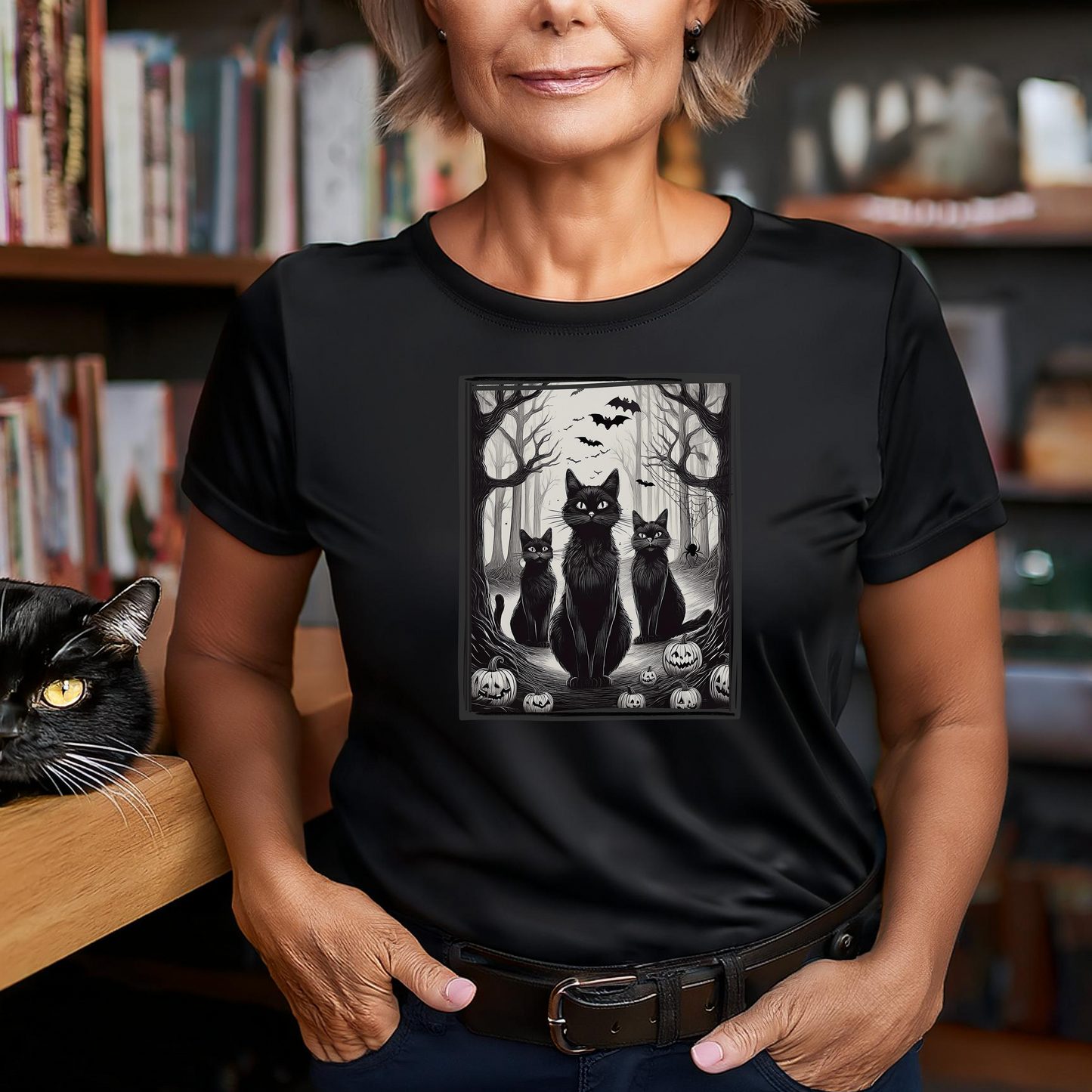 BLACK CAT FOREST (Premium Unisex Crewneck T-Shirt)