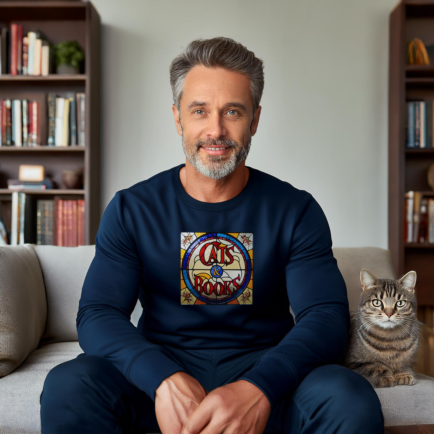 CATS AND BOOKS (Classic Unisex Crewneck Sweatshirt)
