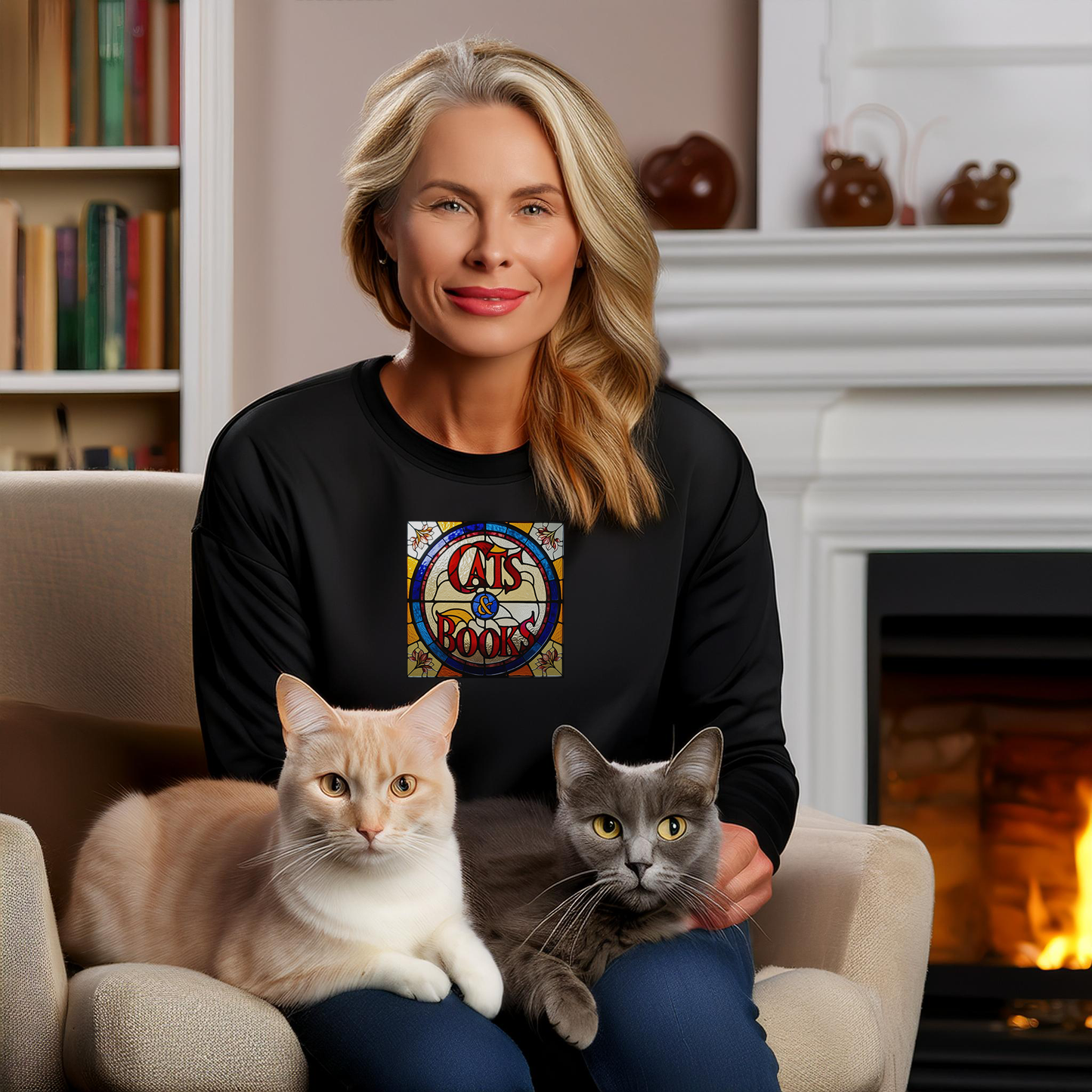 CATS AND BOOKS (Classic Unisex Crewneck Sweatshirt)