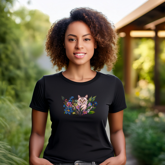 GARDEN CAT ART Unisex Tee Shirt Soft 100% Cotton Design