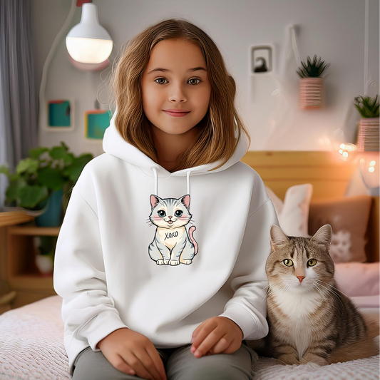ADORABLE CAT XOXO Kids Hoodie – Soft Blend Comfortable Sweatshirt