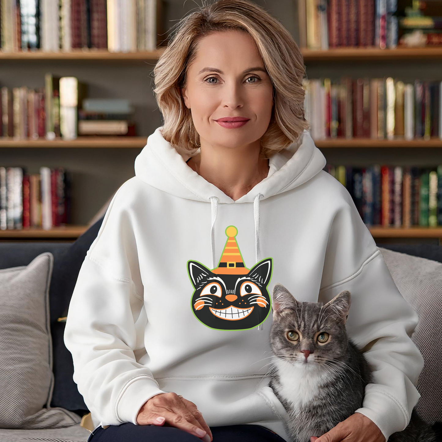 RETRO HALLOWEEN CAT (Classic Unisex Pullover Hoodie)
