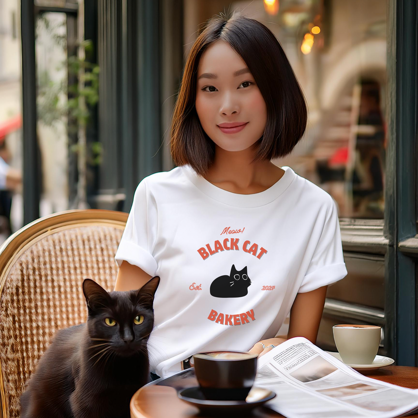 BLACK CAT BAKERY (Premium Unisex Crewneck T-Shirt)